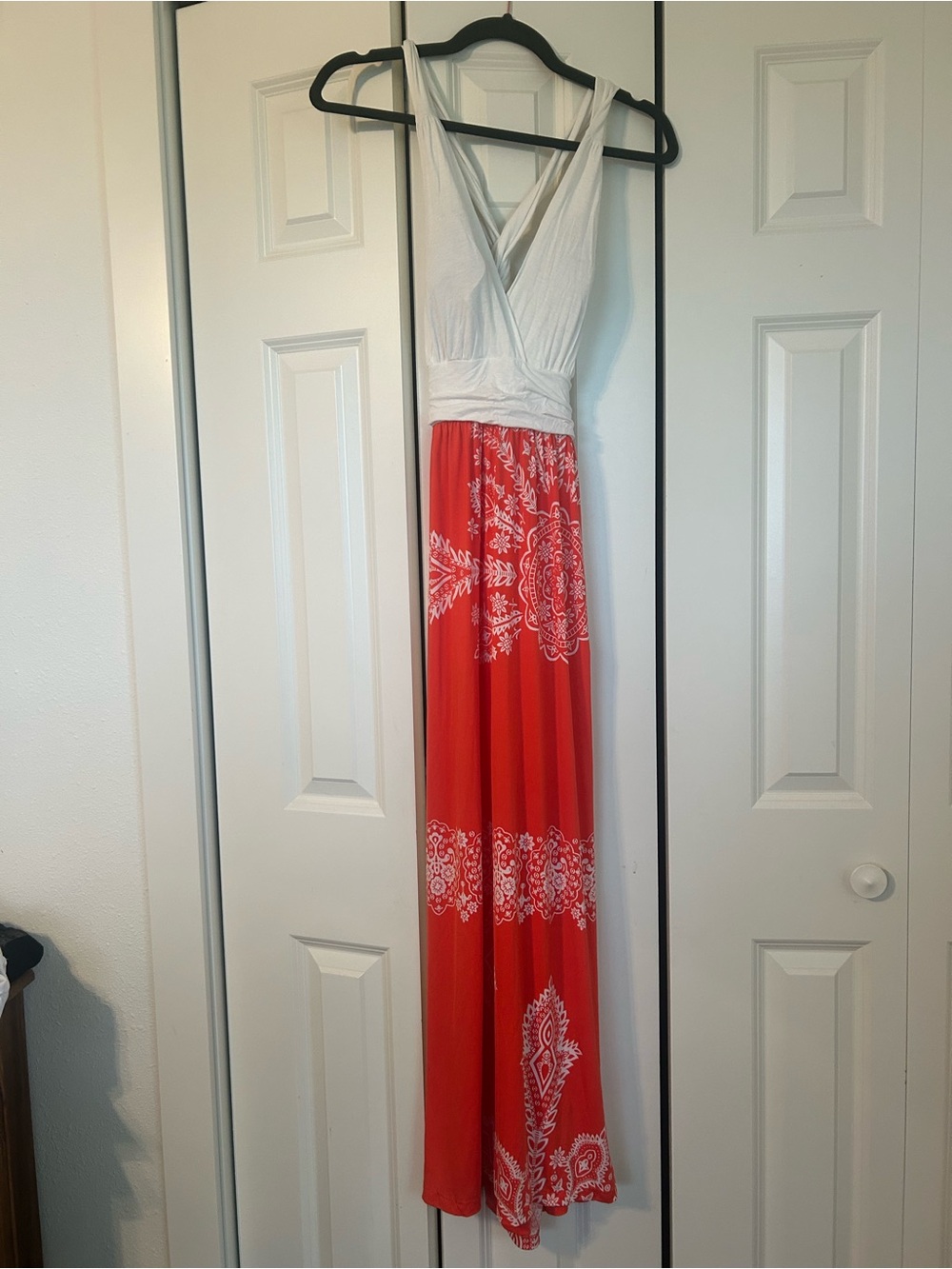Gilli Coral Boho Maxi Dress Twisted Back Beach Vacation Resort Size Large - Picture 3 of 4